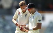 James Anderson of England with Stuart Broad. (Photo by Ryan Pierse/Getty Images)