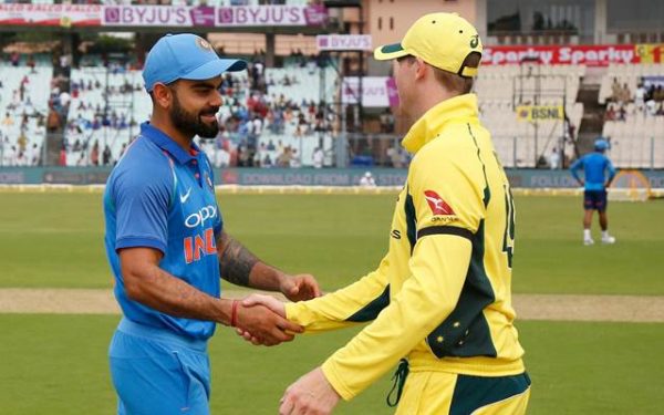 Virat Kohli shakes hands with the Aussie skipper Steve Smith at the toss. (Photo Source: Twitter)