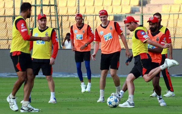 Royal Challengers Bangalore players during a practice session. (Photo by IANS)