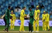 DUBAI, UNITED ARAB EMIRATES - MARCH 31: Players shake hands after the 5th One Day International match between Pakistan and Australia at Dubai International Stadium on March 31, 2019 in Dubai, United Arab Emirates. (Photo by Francois Nel/Getty Images)