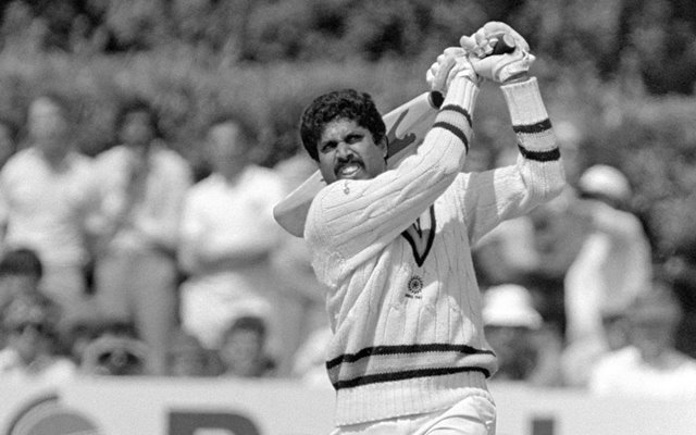 TUNBRIDGE WELLS - JUNE 18: Kapil Dev batting, Cricket World Cup 1983, India v Zimbabwe at Tunbridge Wells (Zonal). (Photo by Patrick Eagar/Popperfoto via Getty Images)
