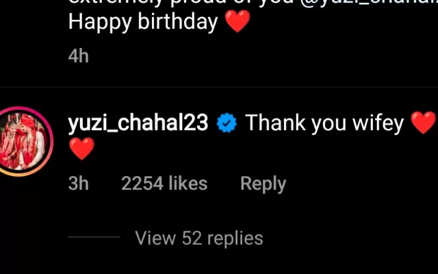 Yuzvendra Chahal’s comment. (Photo Source: Instagram)