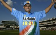 Sourav Ganguly of India with the NatWest series Trophy. (Photo by Clive Mason/Getty Images)