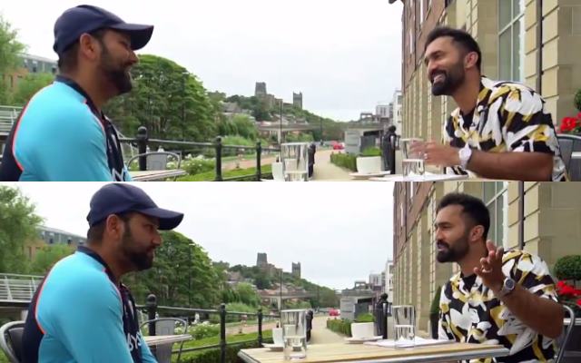Rohit Sharma and Dinesh Karthik’s snap from an interview. (Photo Source: Twitter)