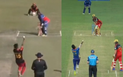 Jasprit Bumrah’s bowling action being imitated. (Photo Source: Twitter and Disney + Hotstar)