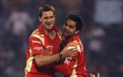 Dale Steyn and Virat Kohli during their RCB days in the IPL. (Photo by Cameron Spencer – GCV/GCV via Getty Images)