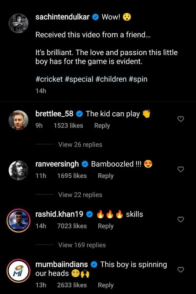 Cricketers’ comments. (Photo Source: Instagram)