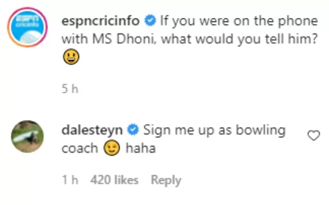 Dale Steyn comment. (Photo Source: Instagram)