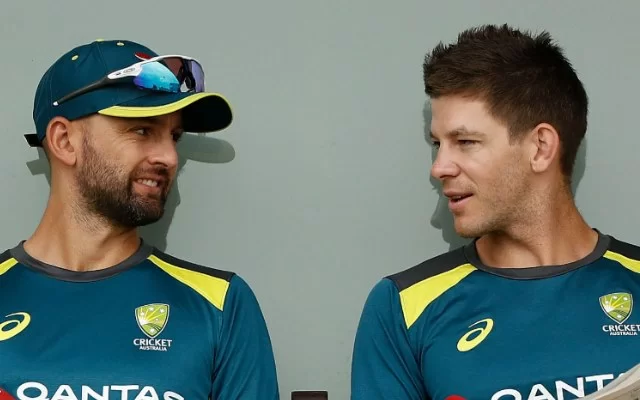 Nathan Lyon and Tim Paine. (Photo by Ryan Pierse/Getty Images)