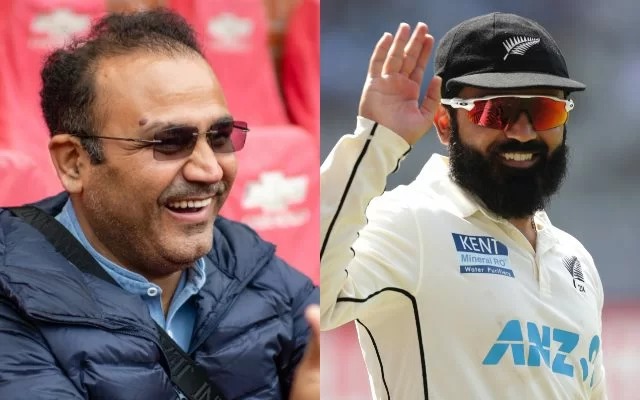 Virender Sehwag and Ajaz Patel. (Photo Source: Getty Images and Twitter)