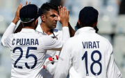 Ravichandran Ashwin and Cheteshwar Pujara celebrating the fall of a wicket. (Photo Source: Twitter/BCCI)