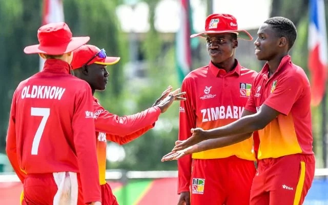 Zimbabwe U19. (Photo by Sydney Seshibedi ICC/ICC via Getty Images)