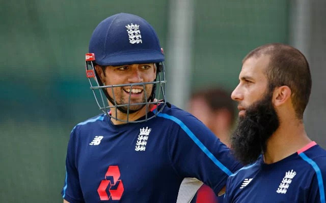 Moeen Ali and Alaistar Cook. (Photo by Scott Barbour/Getty Images)
