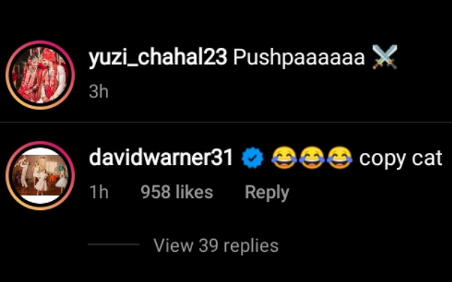 David Warner comment (Source: Instagram)