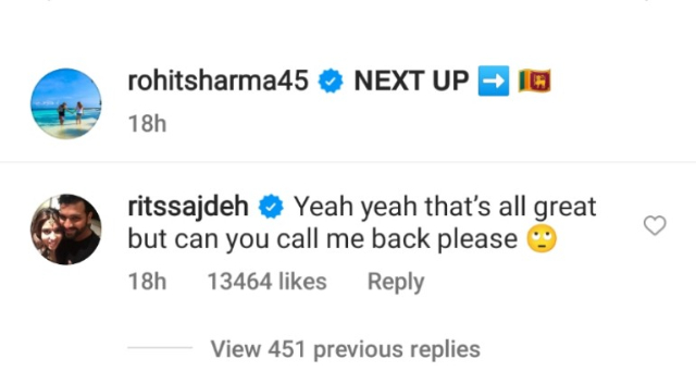 Ritika Comment (Photo source: Insta/rohitsharma45)