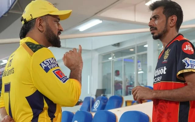 MS Dhoni and Yuzvendra Chahal. (Photo Source: Twitter/ Chennai Super Kings)