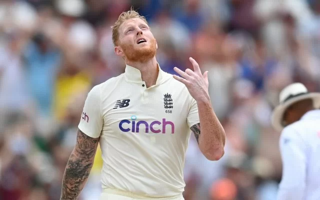 Ben Stokes of England celebrates reaching his century. (Photo by Gareth Copley/Getty Images)