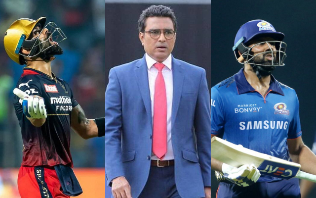 Virat Kohli, Sanjay Manjrekar and Rohit Sharma (BCCI/IPL/Getty Images)