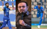 Virender Sehwag, Jasprit Bumrah and Jaydev Unadkat (Image Source: BCCI/IPL)