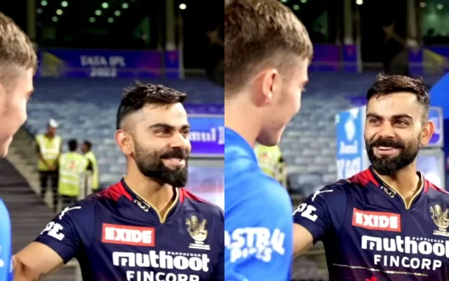 Virat Kohli and Dewald Brevis. (Photo Source: Twitter/Mumbai Indians)