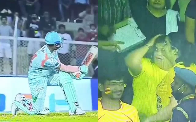 Ayush Badoni’s six hit a female spectator in the crowd during LSG vs CSK in IPL 2022. (Photo Source: Twitter)