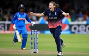 England’s Anya Shrubsole celebrates the wicket of India’s Rajeshwari Gayakwad. (Photo by John Walton/PA Images via Getty Images)