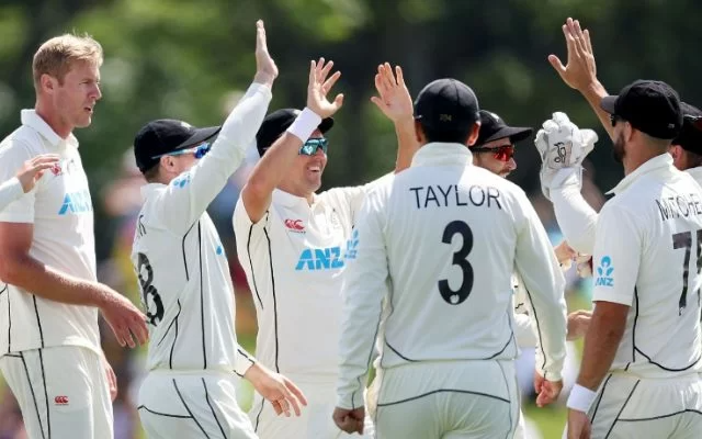 New Zealand cricket team. (Photo by MARTY MELVILLE/AFP via Getty Images)