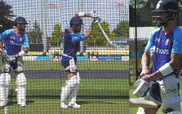 Virat Kohli during a nets session. Pic: Leicestershire Foxes/ Twitter