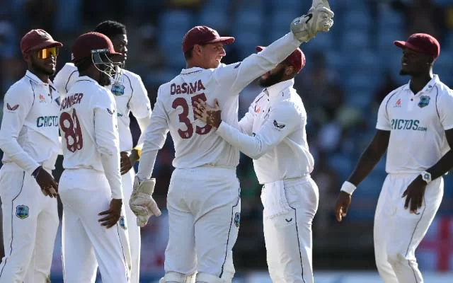 West Indies team. (Photo by Gareth Copley/Getty Images)