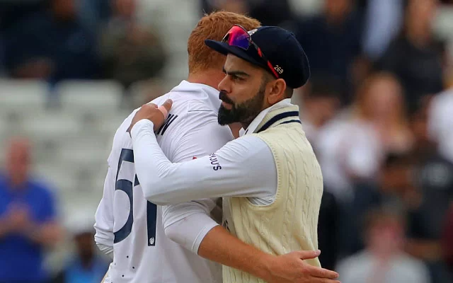 Jonny Bairstow and Virat Kohli. (Photo by GEOFF CADDICK/AFP via Getty Images)