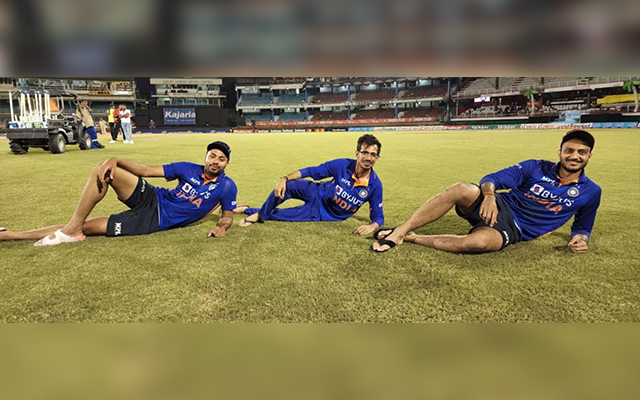 Avesh Khan, Yuzvendra Chahal and Axar Patel (Photo Source: Twitter)