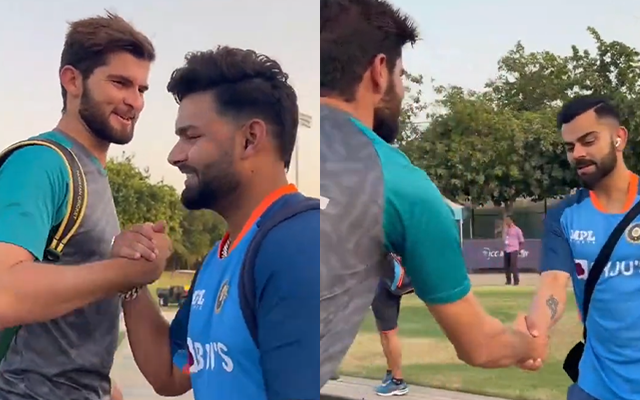Indian cricketers interact with Shaheen Afridi (Photo Source: Twitter)