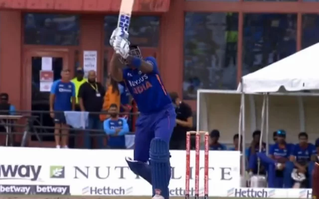 Suryakumar Yadav’s helicopter during the fourth T20I against West Indies. (Photo Source: Twitter/Fancode)