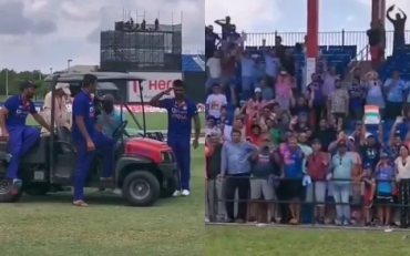 Sanju Samson salutes to his fans after fifty T20I against West Indies. (Photo Source: Twitter)