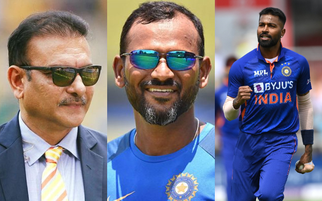 Ravi Shastri, R Sridhar and Hardik Pandya (Image Source: Getty Images)