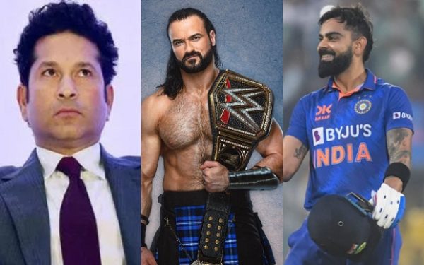 Sachin Tendulkar, Drew McIntyre and Virat Kohli (Image Source: Twitter)
