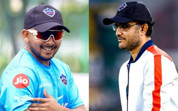 Prithvi Shaw and Sourav Ganguly (Image Source: DC Twitter)