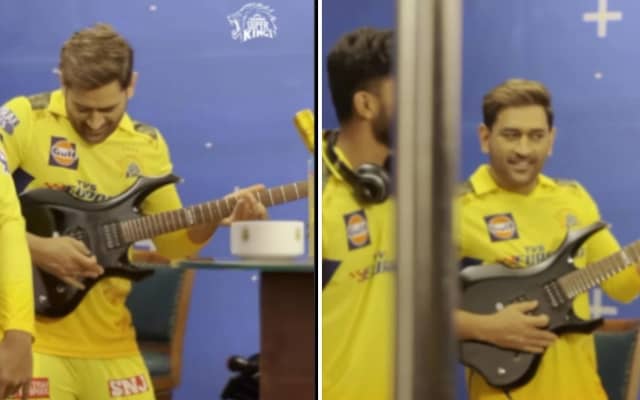 MS Dhoni turns guitarist (Pic Source-Twitter)