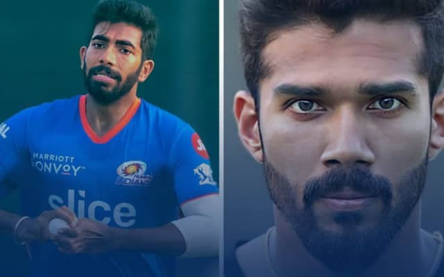 Jasprit Bumrah and Sandeep Warrier (Pic Source-Twitter)