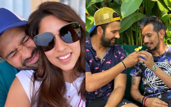 Rohit Sharma, Yuzvendra Chahal and Ritika Sajdeh. (Image Source: Instagram)