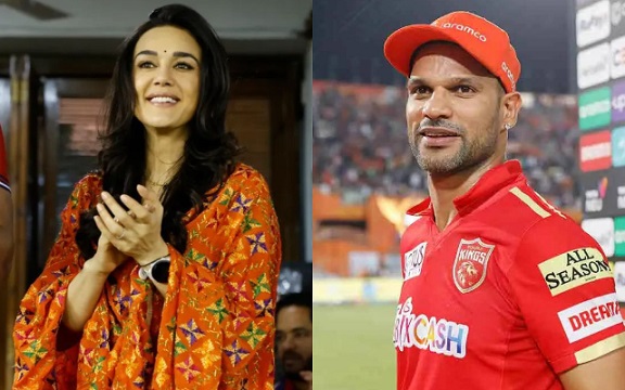 Preity Zinta and Shikhar Dhawan. (Image Source: BCCI-IPL)