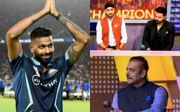 Hardik Pandya, Ravi Shastri, Harbhajan Singh and Sreesanth. (Image Source: BCCI-IPL/Starsports)
