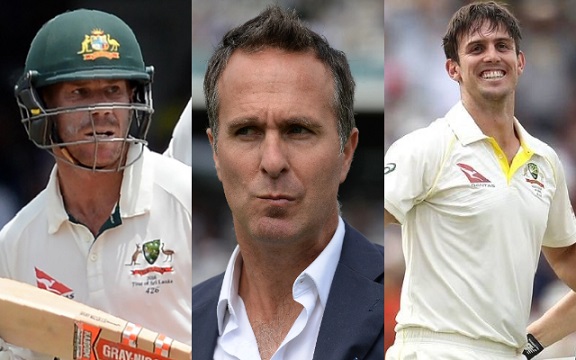 David Warner, Michael Vaughan and Mitchell Marsh. (Image Source: Getty Images)