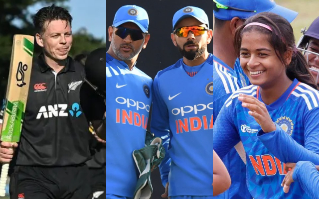 Bracewell, Kohli-Dhoni, Shreyanka Patil. (Image Source: Twitter)