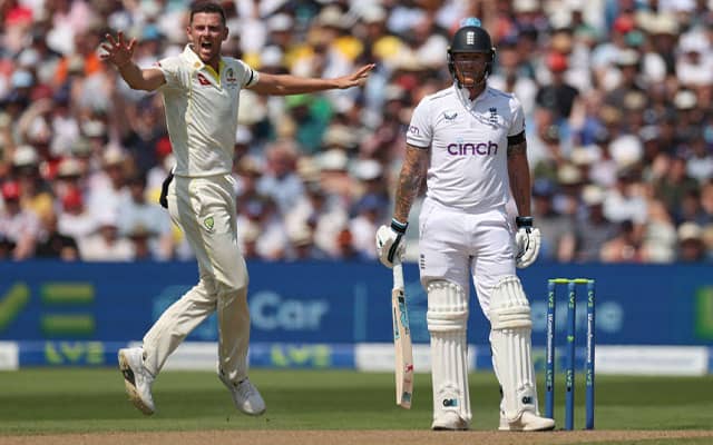 Ben Stokes and Josh Hazlewood (Pic Source-Twitter)