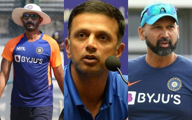 Rahul Dravid, Vikram Rathour and Paras Mhambrey (Image Credit- Twitter) 
