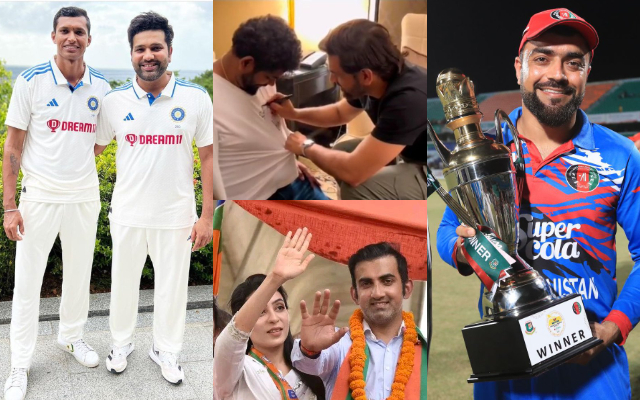 Rohit Sharma-Navdeep Saini, MS Dhoni, Gautam Gambhir and Rashid Khan. (Image Source: Twitter)