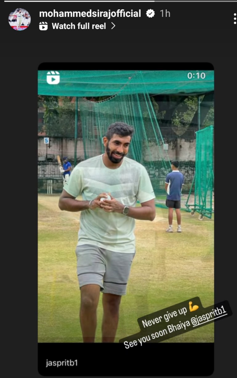 Jasprit Bumrah Instagram Story
