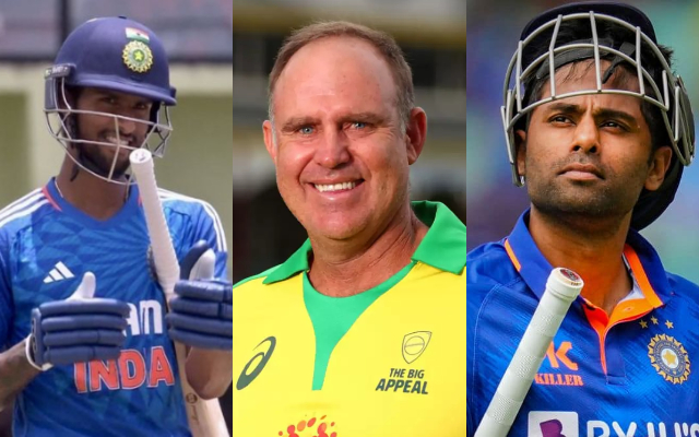 Tilak Varma, Matthew Hayden and Suryakumar Yadav. (Image Source: Getty Images)