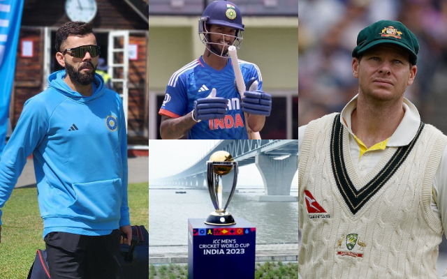 Virat Kohli, Tilak Varma, World Cup Trophy and Steve Smith. (Image Source: Getty Images)